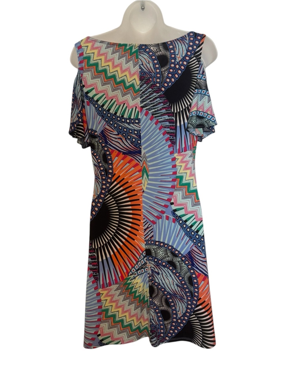 MSK Gorgeous Multicolor Cold-Shoulder Summer Print Dress SMALL #CL - Picture 4 of 7